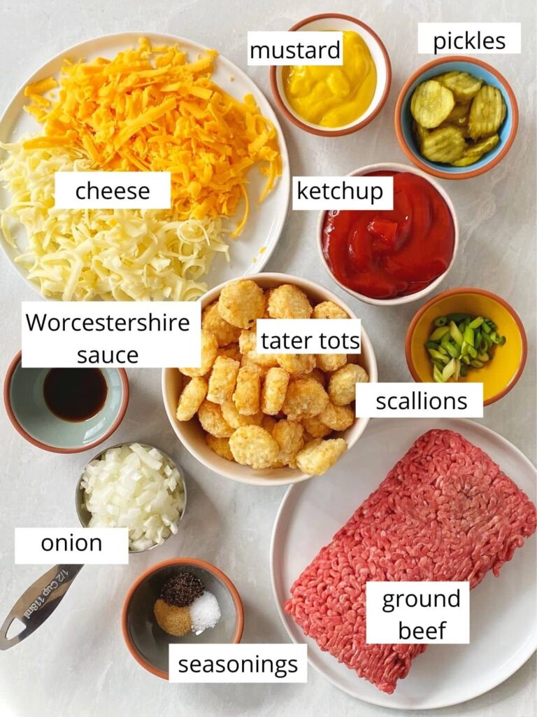 Cheeseburger Tater Tot Casserole ingredients