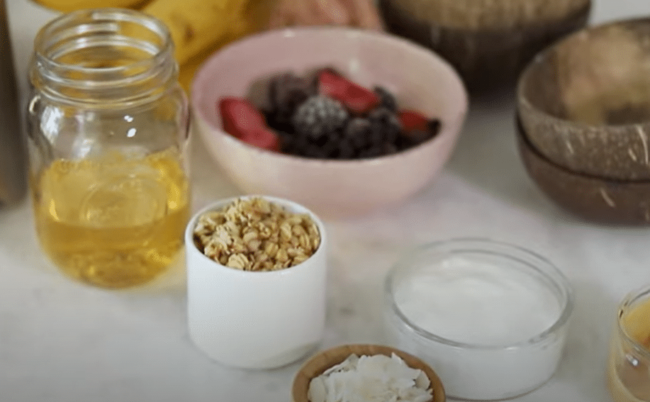 Ingredients for a Tropical Smoothie Acai Bowl