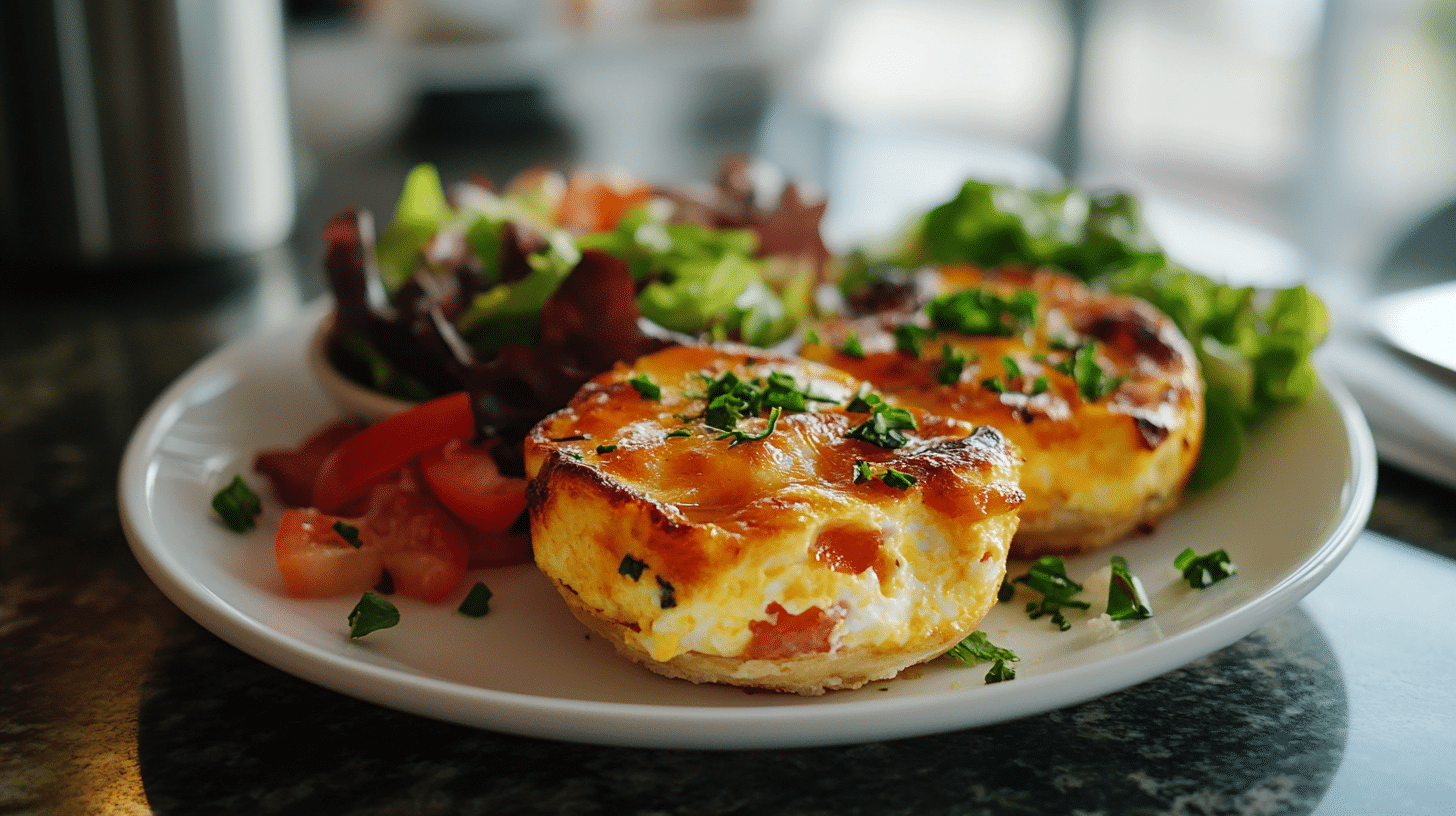 Golden, fluffy cottage cheese egg bake with fresh herbs and vegetables, served in a casserole dish