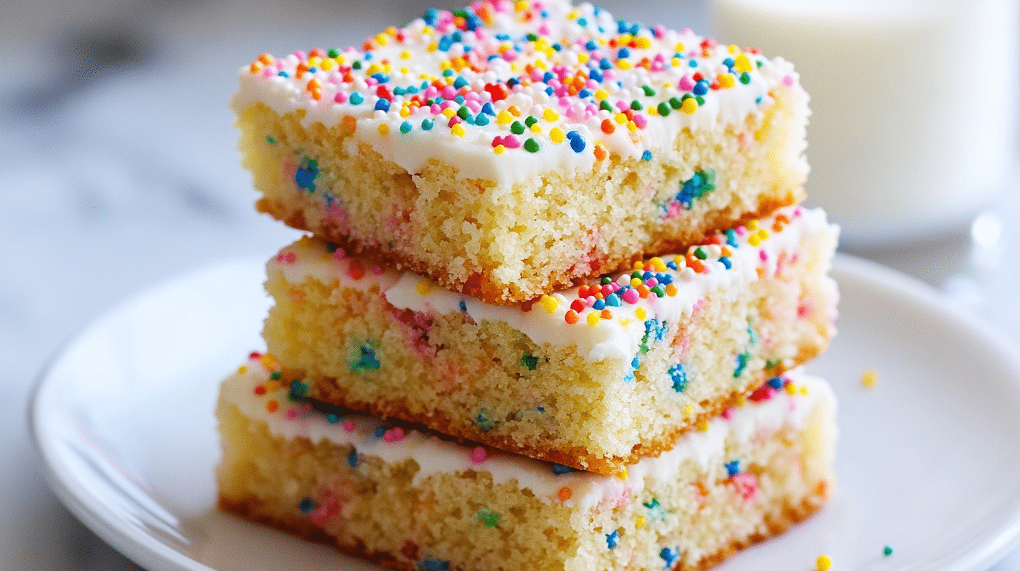 Colorful slice of homemade Funfetti Cake with sprinkles