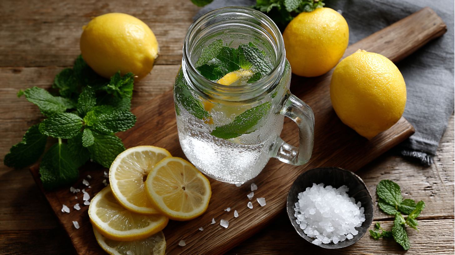homemade electrolyte water with lemon and salt