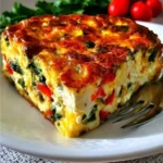 Sliced cottage cheese veggie bake served warm on plate