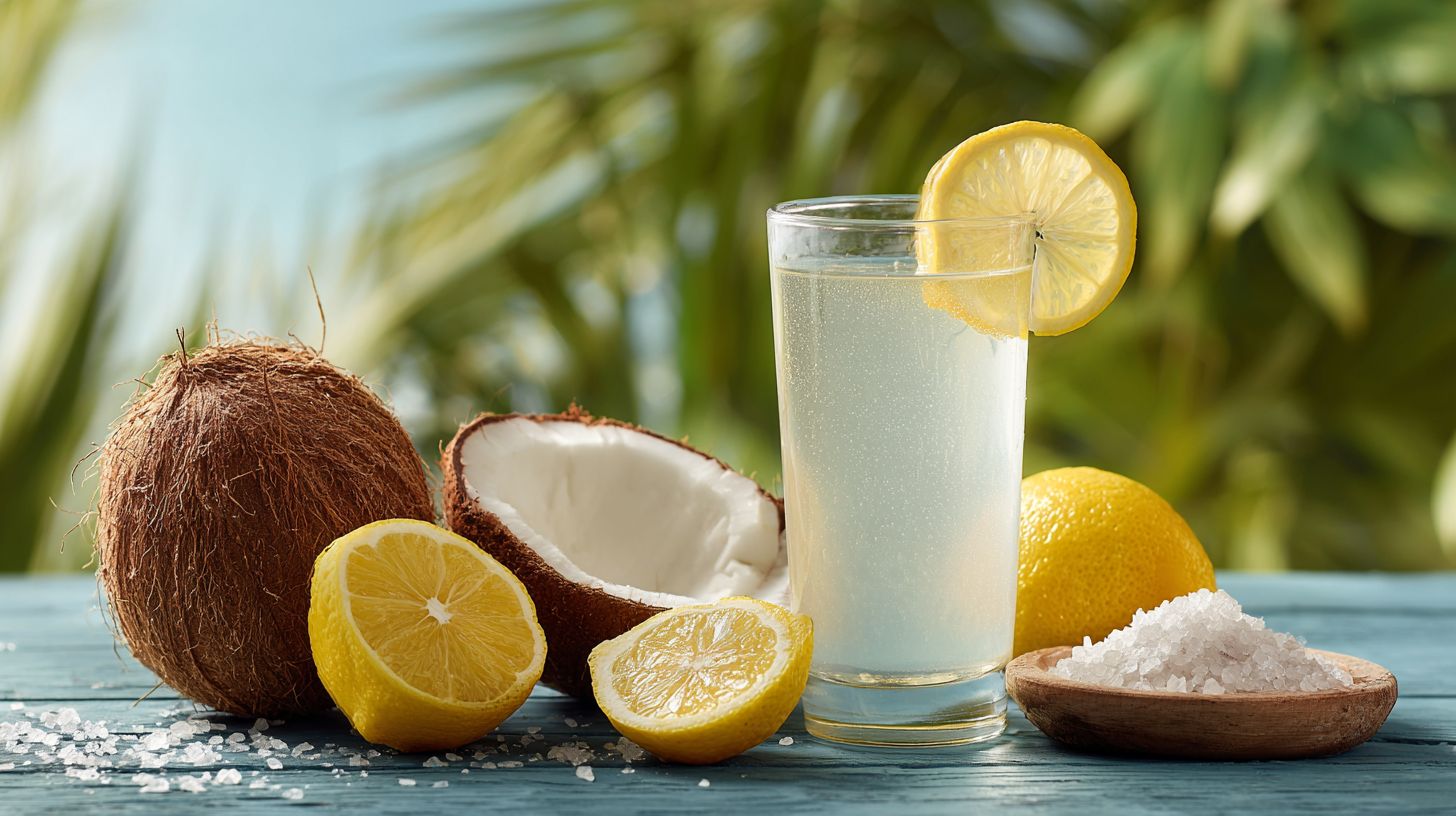 homemade electrolyte drink coconut water with lemon and salt