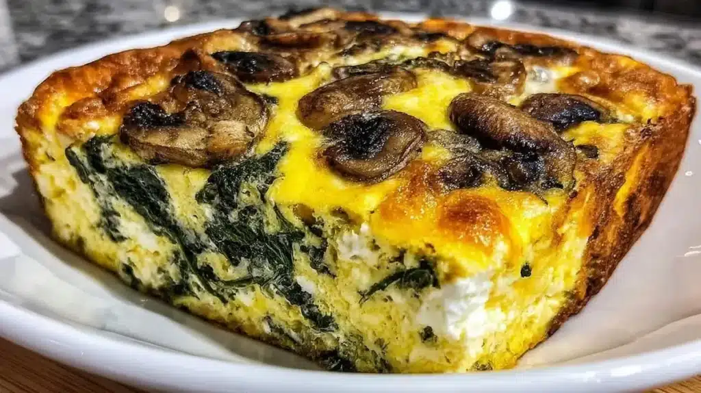 simple spinach and mushroom cottage cheese bake fresh from oven
