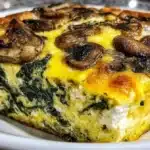 simple spinach and mushroom cottage cheese bake fresh from oven