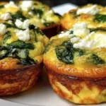 Spinach & Feta Egg Muffins freshly baked in a muffin tin