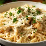 garlic parmesan chicken pasta in bowl